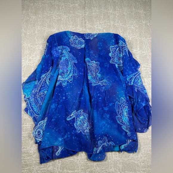 Vtg Yolanda Lorentz Dragon Blue Sheer Open Front Kimono Cover 100% Silk Sz 1 - Picture 6 of 7